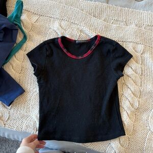 Brandy Melville Black Top with Red Plaid Trim